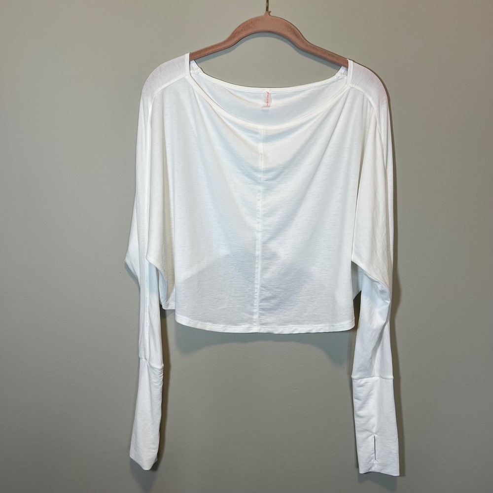 FP Movement Free People White Crossover Back Sheer Cropped Long Sleeve Top S